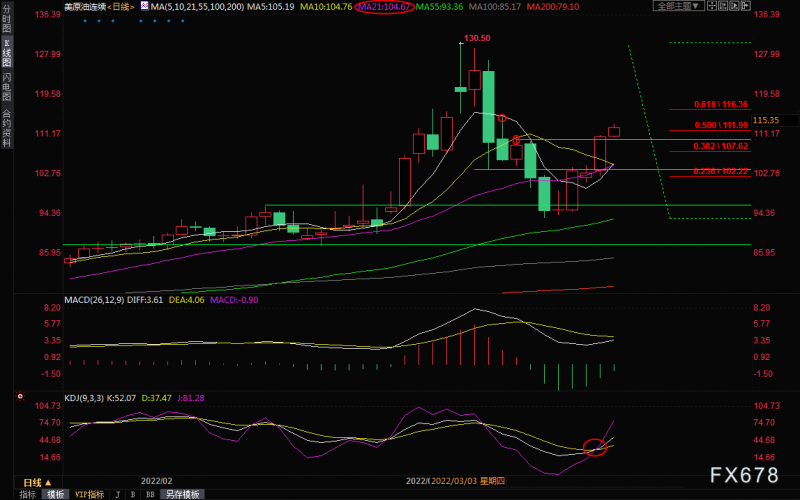 3月22日美原油交易策略：多头反扑凶猛，关注116上方阻力