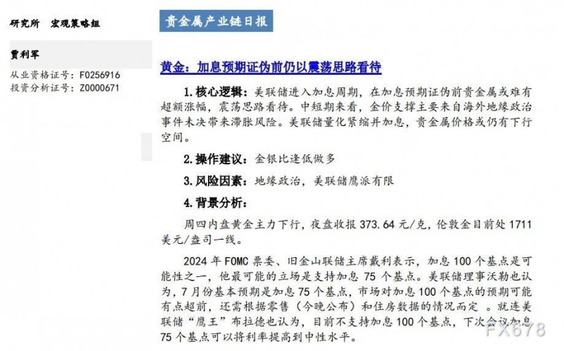 【东海期货7月15日产业链日报】贵金属篇：美国PPI再超预期，金银下行