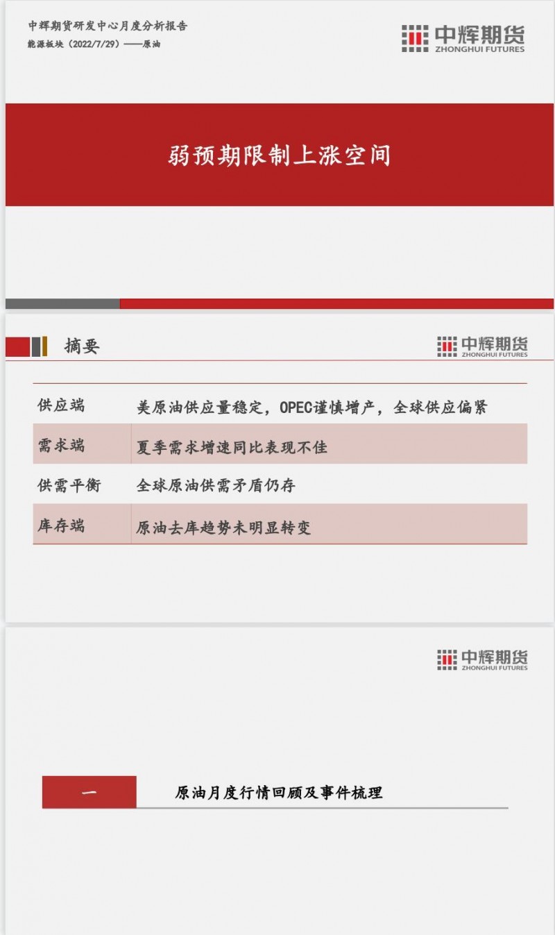 中辉期货原油月报：弱预期限制上涨空间