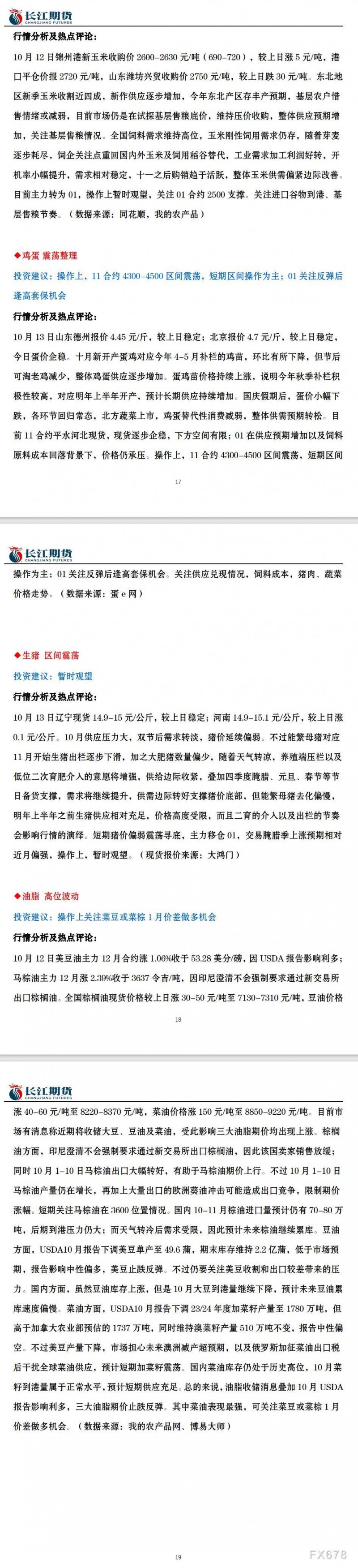长江期货10月16日期货市场交易指引