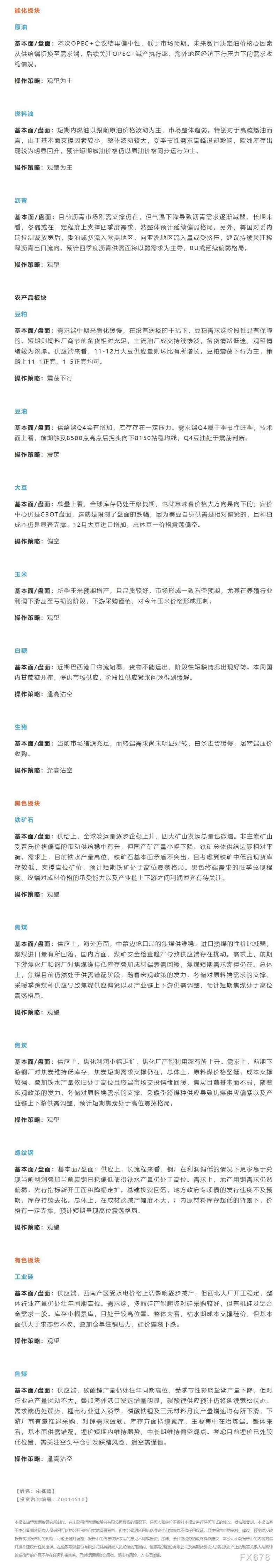 恒泰期货12月6日早盘交易策略